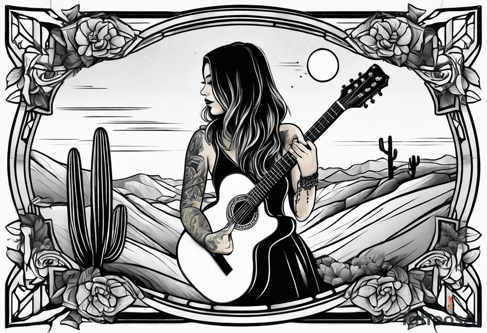 Desert scape. Guitar playing daughter tattoo idea