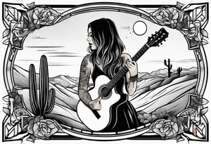 Desert scape. Guitar playing daughter tattoo idea