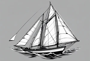 bow of a sailboat. 1 mast and 2 sails to windward. one of the 2 sails is half sail, half marine lighthouse. tattoo idea