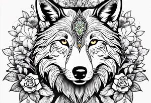 Wolf, flower, cross tattoo idea
