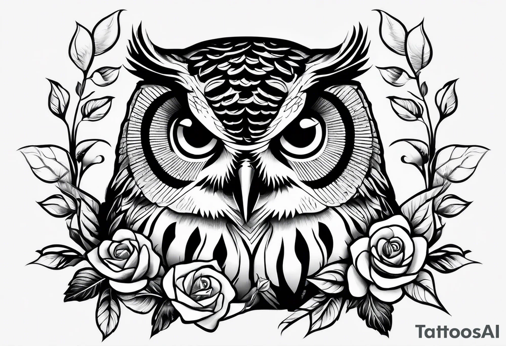 Barred owl with a rose tattoo idea
