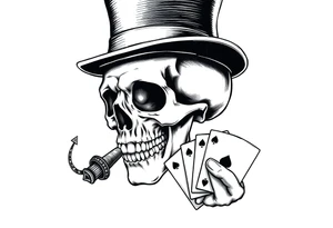 a skull with mustache,top-hat, cigar in his mouth and playing cards in a hand. tattoo idea
