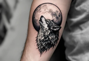 Realistic wolf howling at the moon tattoo idea