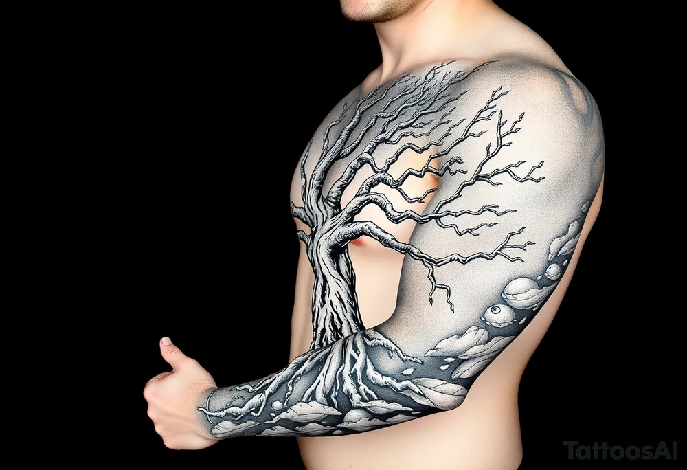 Whole Arm sleeve, tree with limbs wrapping around, tattoo idea