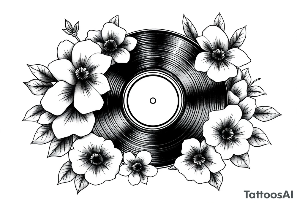 vinyl record surrounded by flowers tattoo idea vinyl record surrounded by flowers tattoo idea