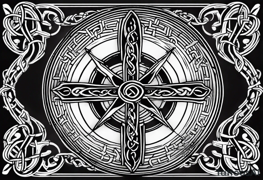 Celtic styling, anchor, compass, bass clef note, treble clef note, dog paw print, half sleeve, forearm tattoo idea