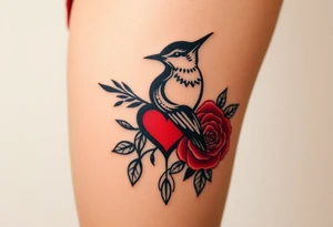 Robin bird and red rose with infinity heart tattoo idea