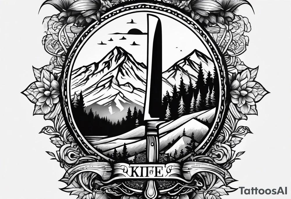 Mountain range on the blade of a chef knife. tattoo idea