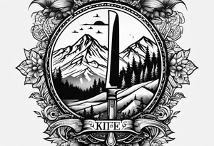 Mountain range on the blade of a chef knife. tattoo idea
