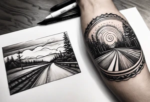 Road in forearm circle tattoo idea