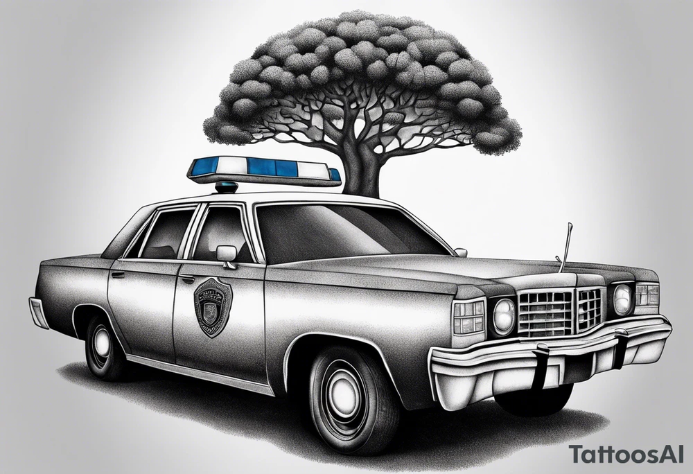 tree growing through police car tattoo idea