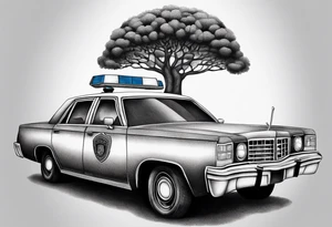 tree growing through police car tattoo idea