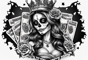 santa la muerta with money and crown
on the card tattoo idea