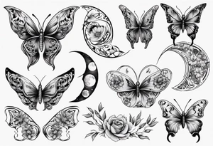 Butterfly wrap tattoos with moon and floral theme tattoo idea