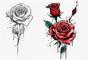 rose flower, one line, red blood dripping from the flower, tall, watercolor, with a T
placed in the stem tattoo idea