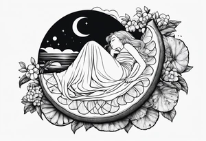 Fairy asleep on half a lemon tattoo idea