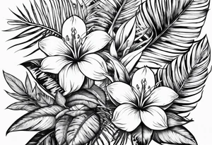 Tropical floral leaves tattoo idea