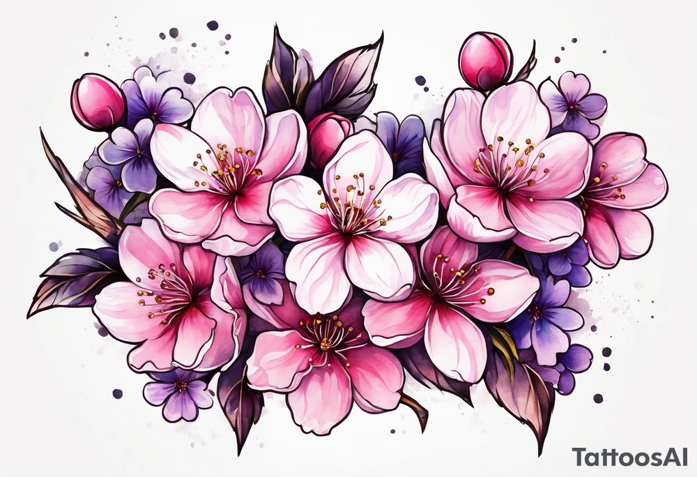 bouquets of cherry blossoms pink and purple tattoo idea