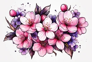 bouquets of cherry blossoms pink and purple tattoo idea
