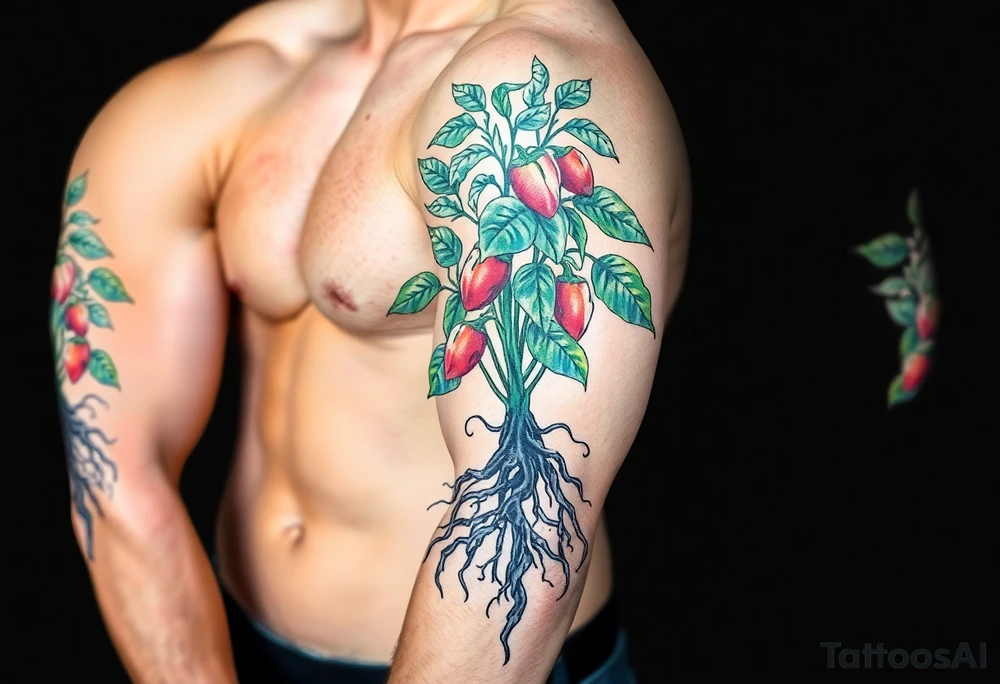 Pepper plant with roots tattoo idea