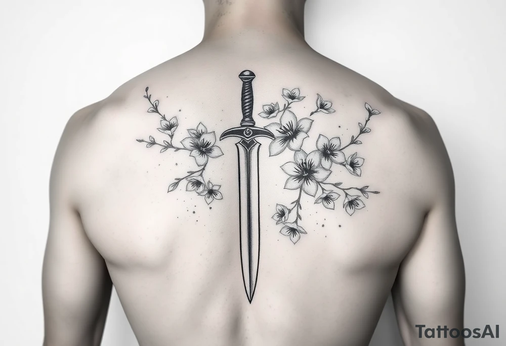 Dagger with cherry blossoms feminine but not cartoon like for forearm tattoo idea