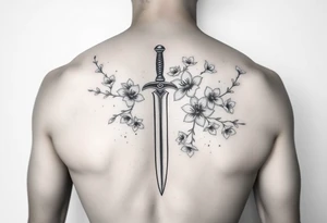 Dagger with cherry blossoms feminine but not cartoon like for forearm tattoo idea