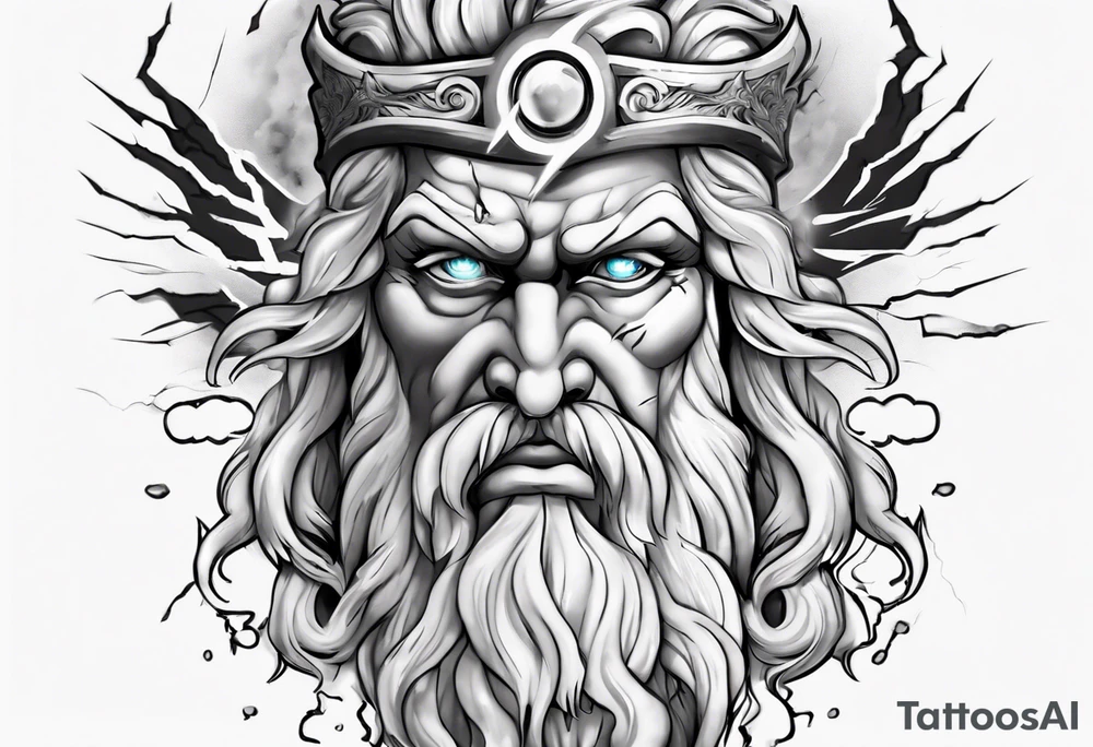 zeus with lightnings coming out of the eyes tattoo idea