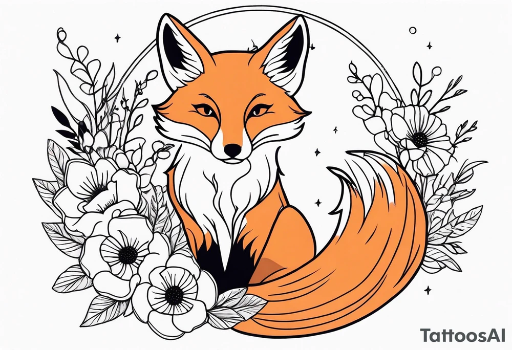 feminin minimalist flowers with fox full body tattoo idea feminin minimalist flowers with fox full body tattoo idea