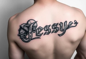 the name Jessy in a stone golem tattoo idea