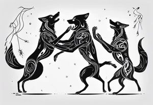 stick figures of two wolves dancing on their hind legs. tattoo idea