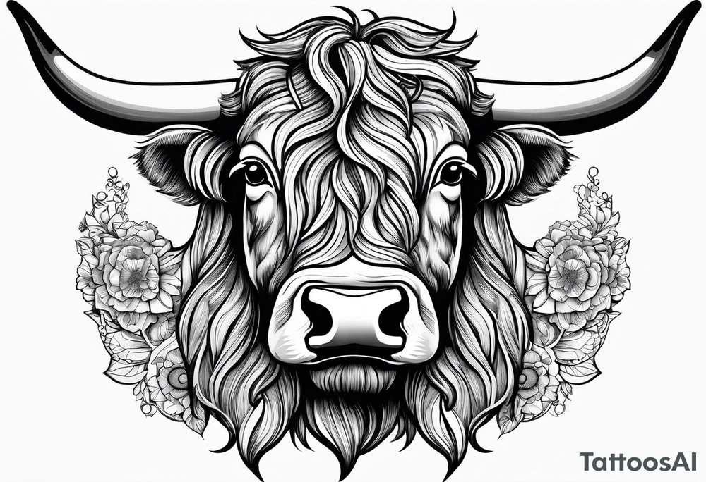 Highland cow in motorcycle helmet tattoo idea