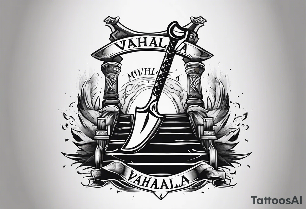 Valhalla sword shield axe 
stairs fog tattoo idea