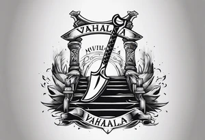 Valhalla sword shield axe 
stairs fog tattoo idea