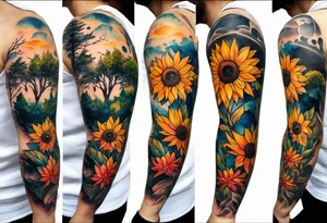 Small Watercolor inside arm tattoo, 4 inches. Black kite (Daya's name), nature (trees/flowers), rock/metal vibe (bold lines), sunflower. tattoo idea
