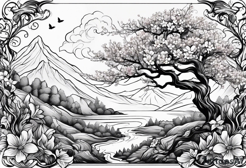 flowers tree tattoo idea