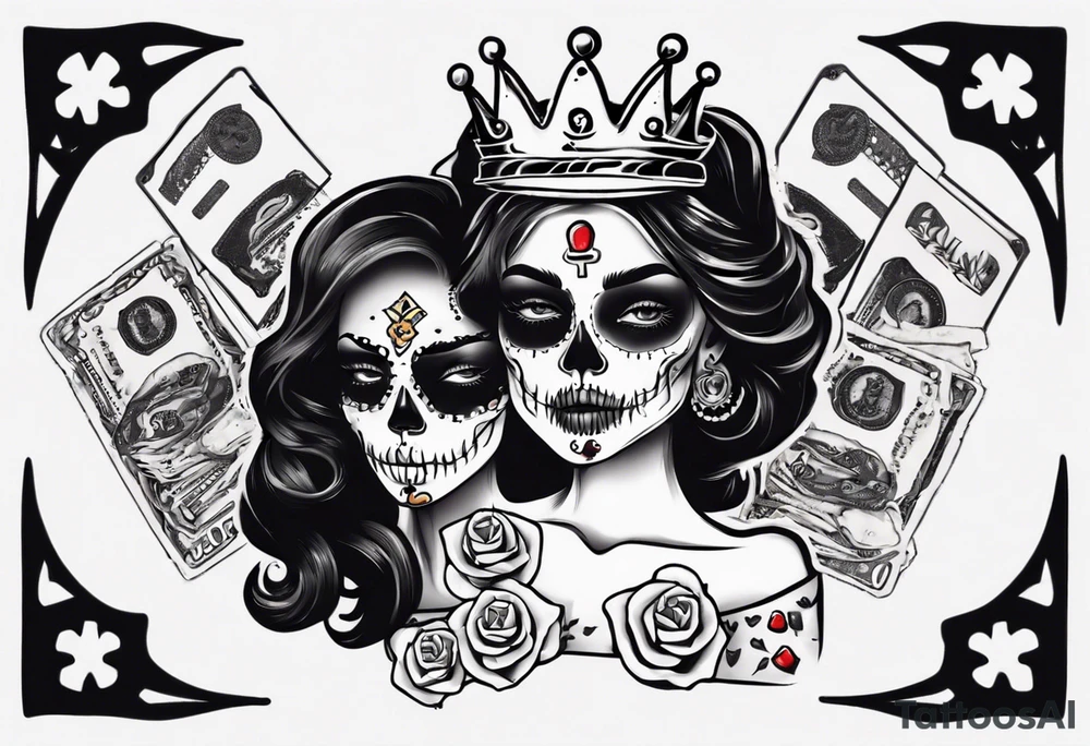 santa la muerta with money and crown
on the card tattoo idea