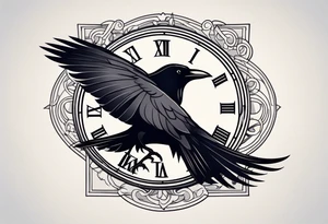 raven perched on clock tattoo idea
