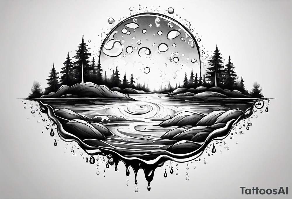 Big water Drops. In each Drop you can see a small world or Universe such as landscapes, Villages, Sky. tattoo idea