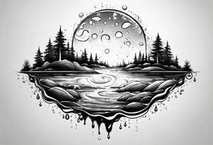 Big water Drops. In each Drop you can see a small world or Universe such as landscapes, Villages, Sky. tattoo idea