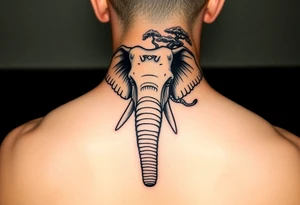 Head of an elephant with bonsai tree behind it Japanese style realistic tattoo idea