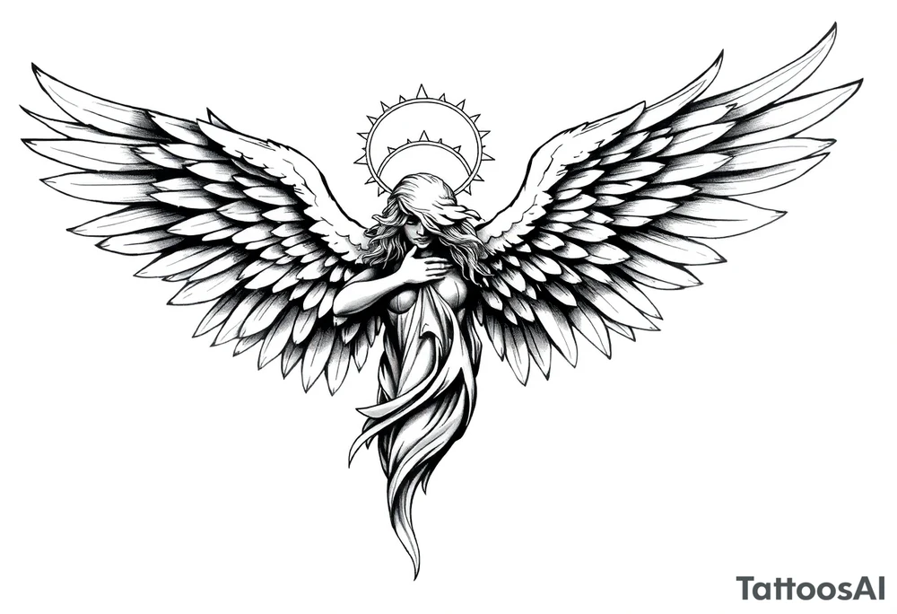 Powerful Biblical angel with six wings tattoo idea