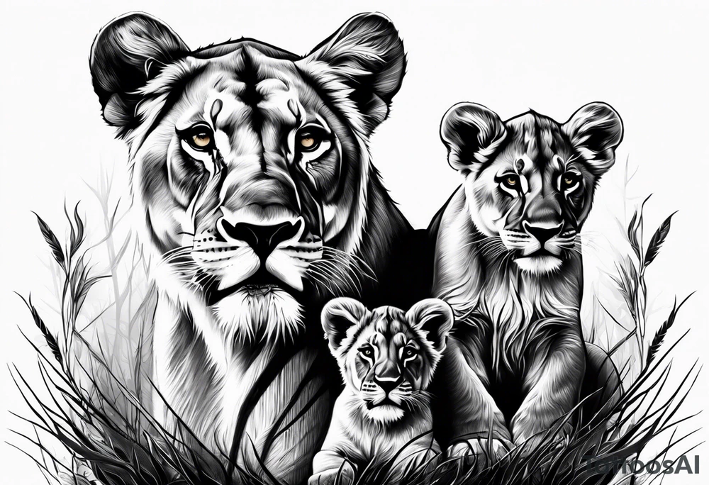 Lioness protecting her two cubs tattoo idea