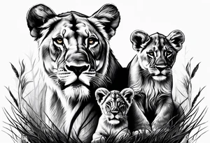 Lioness protecting her two cubs tattoo idea