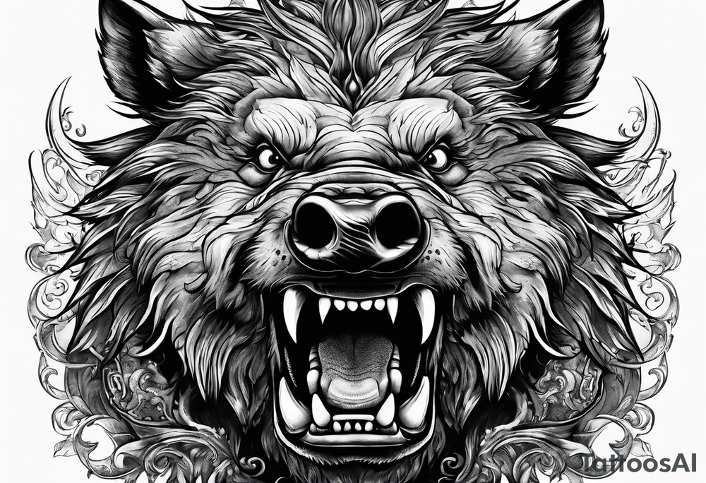 front angry boar tattoo idea