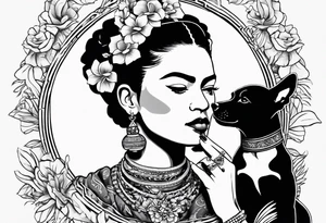Frida khalo smoking a hookah while carrying a puppy dog tattoo idea