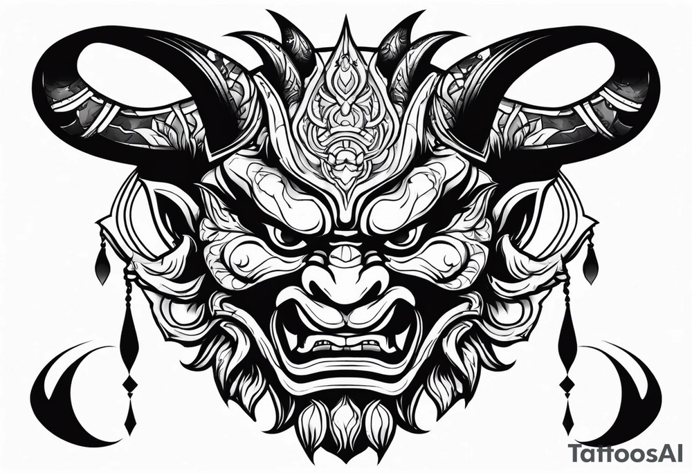 Protection against evil Oni mask tattoo idea