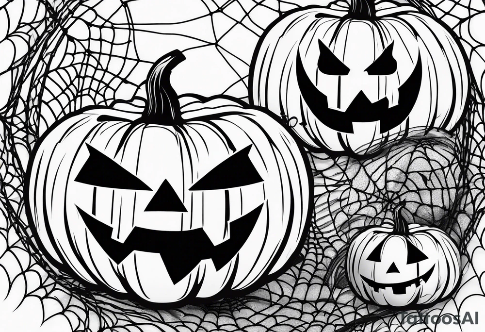 scary pumpkins with a spidernet in the background tattoo idea