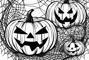 scary pumpkins with a spidernet in the background tattoo idea
