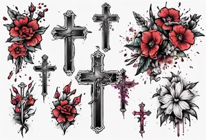 a bleeding cross covered in flowers tattoo idea