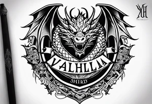 Valhalla sword shield dragon 
stairs tattoo idea